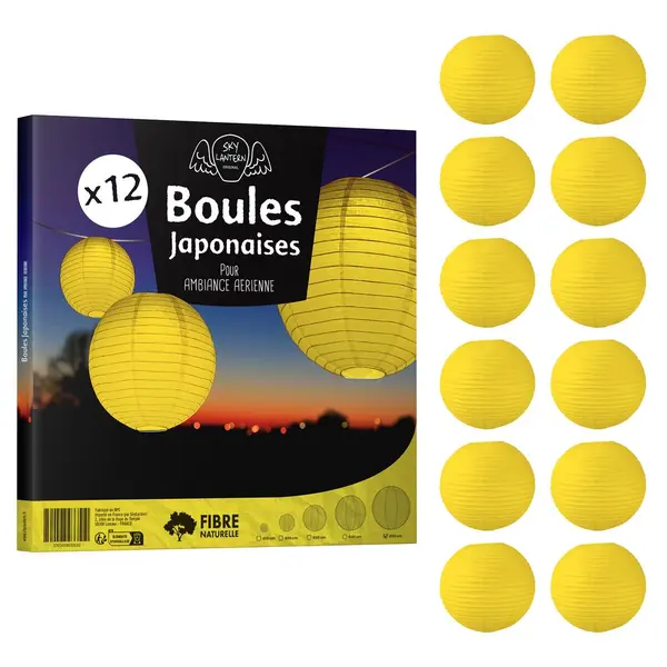 Lot de 12 Boules Japonaises Jaune 50 cm - SkyLantern.fr