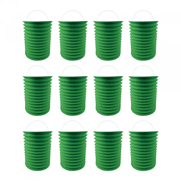 12 Lampions en papier vert - 16 cm