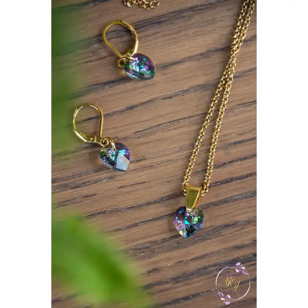 Collier "oulimpia" acier doré et cristal 40 cm grand déstockage 50% bijoux femme assembler mains (a483)