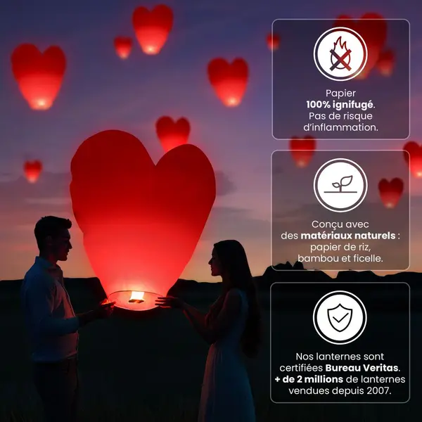 Lot de 3 lanternes coeur - Mariage - Skylantern.fr