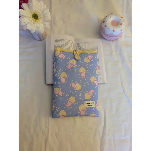Pochette livre de poche artisanale- housse de protection pour roman- motif pop-corn pastel