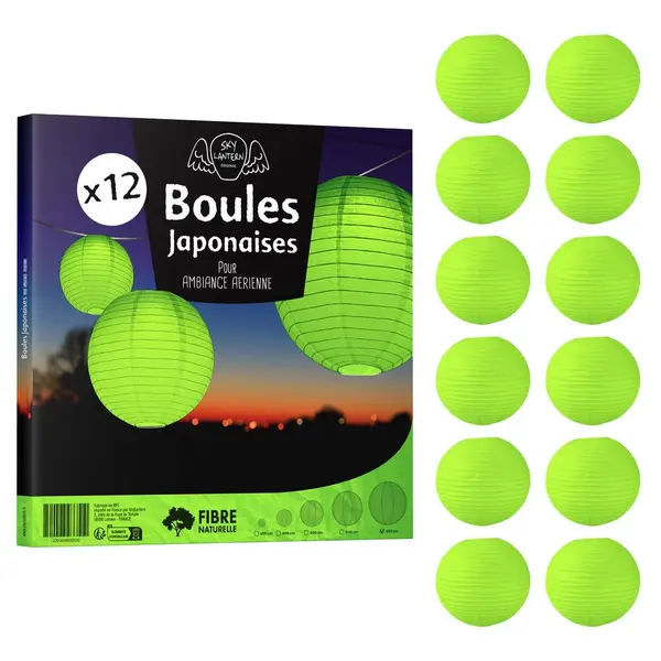 Lot de 12 Boules Japonaises Vert Anis 50 cm - SkyLantern.fr
