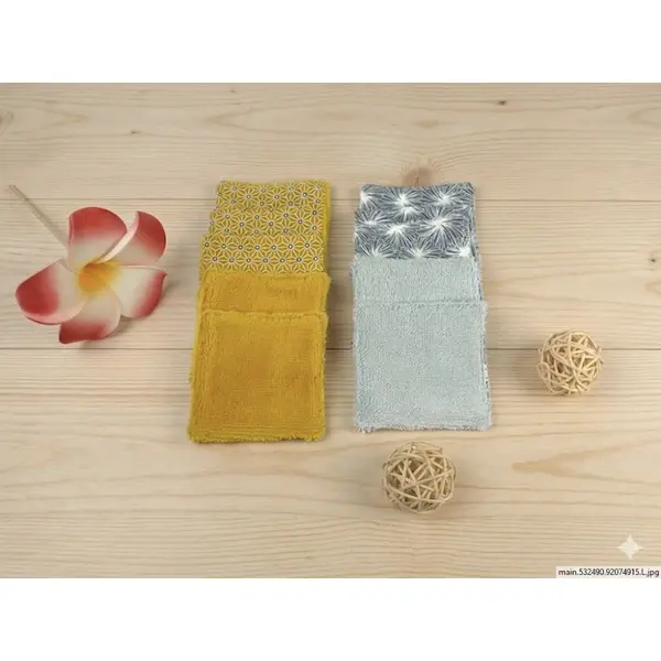 10 lingettes en coton et éponge de bambou + son panier de rangement