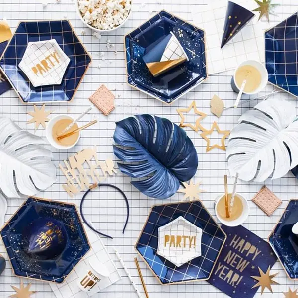 Assiette Carton Géométrique Bleu Navy x6 - SkyLantern.fr