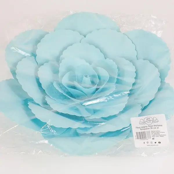 Fleur En Papier Rose Ancienne Turquoise 30 cm - SkyLantern.fr
