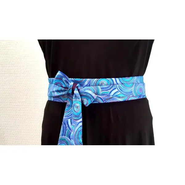 Ceinture obi tissu spirales dorures ceinture japonaise bleu