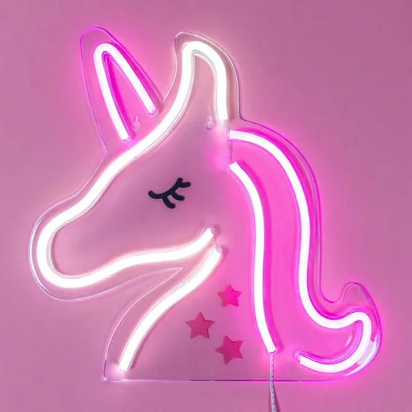 Lampe Néon Licorne Blanche et Rose 32cm - SkyLantern.fr