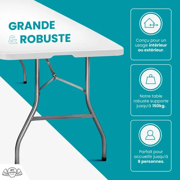 Table Pliante Exterieur 180 cm Beige - Table de Jardin - SkyLantern.fr