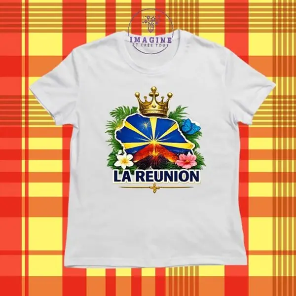 T-shirt personnalisé pour jeunes - col rond - sublimation - île de la réunion - 974 - paille en queue