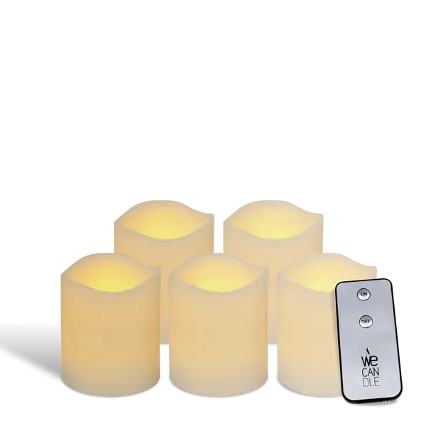 Pack Pilier LED vagues ivoire 7.5x7.5cm récepteur x5 - WeCandle