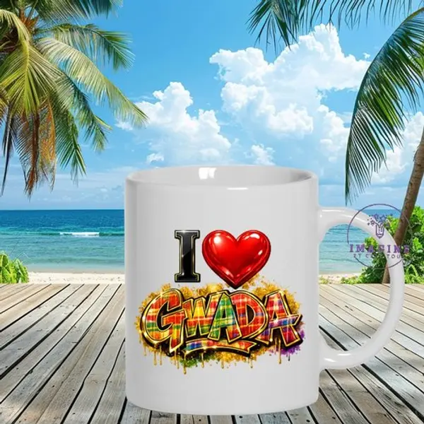 Mug - tasse - sublimation - impression infusible ink - i love gwada - cœur - madras