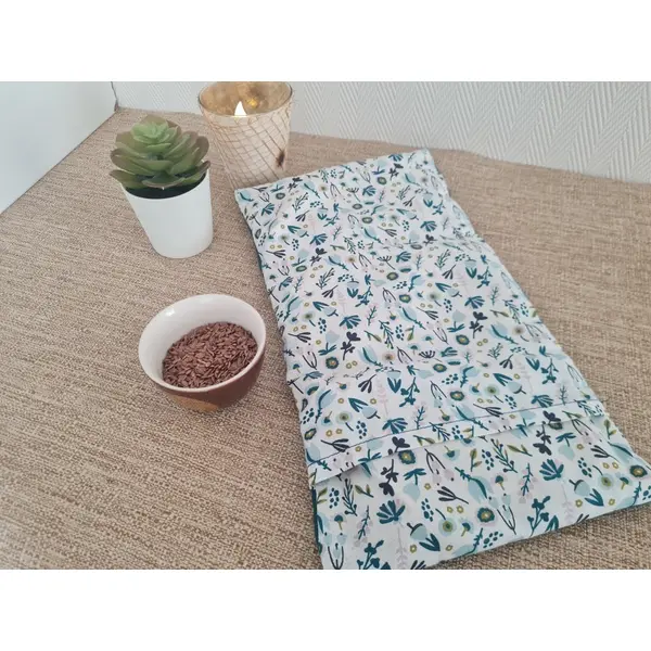 Bouillotte sèche déhoussable fleurs bleues