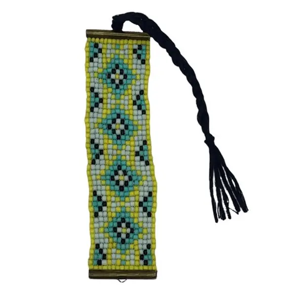 Marque page en perles tissées bleu et jaune