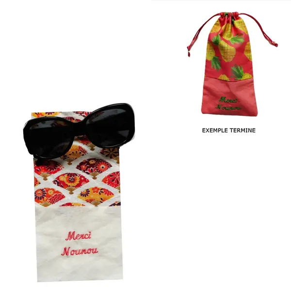 Pochon à lunettes, cadeau personnalisé, nounou asmat aesh maître maîtresse, coton ecru et eventails asiatiques