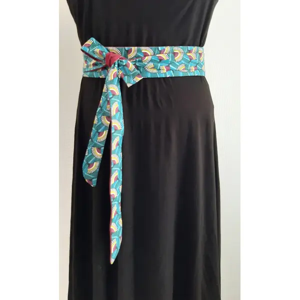 Ceinture obi bleu vert bordeaux tissu fleurs wax ceinture japonaise ceinture à nouer