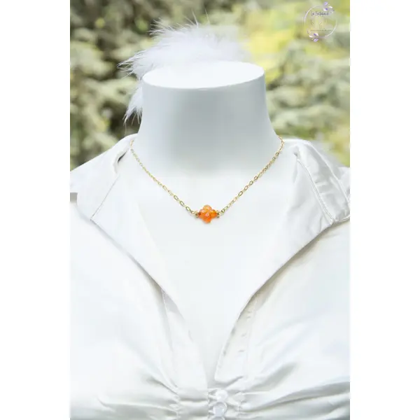 Collier "solara" code : destock50 acier 316l et cornaline 40 cm bijoux femme assembler mains (a848)