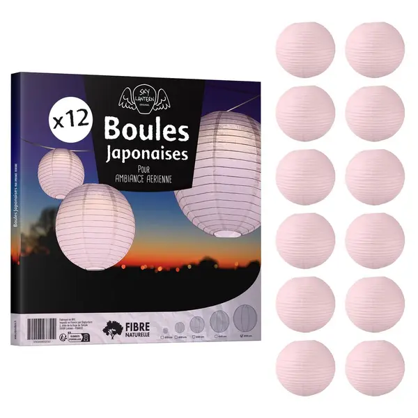 Lot de 12 Boules Japonaises Rose Pale 50 cm - SkyLantern.fr